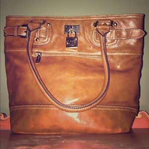 Brown leather women's handbag